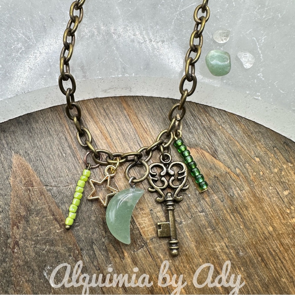 Rustic aventurine multi charms necklace - Picture 2 of 2